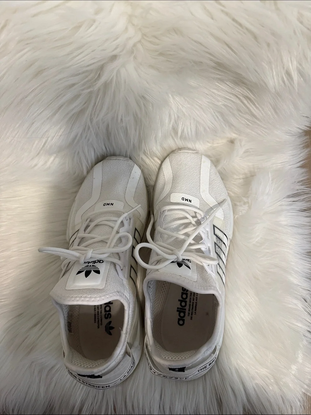 adidas White NMD Low-Top Sneakers with Black Stripes